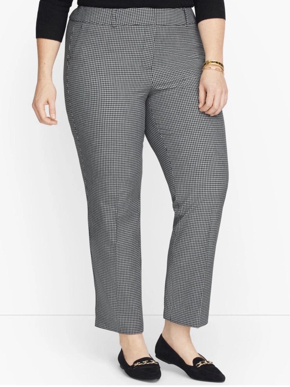 Talbots High Waist Hampshire Ankle Houndstooth Plaid Pants Gray Black 14W